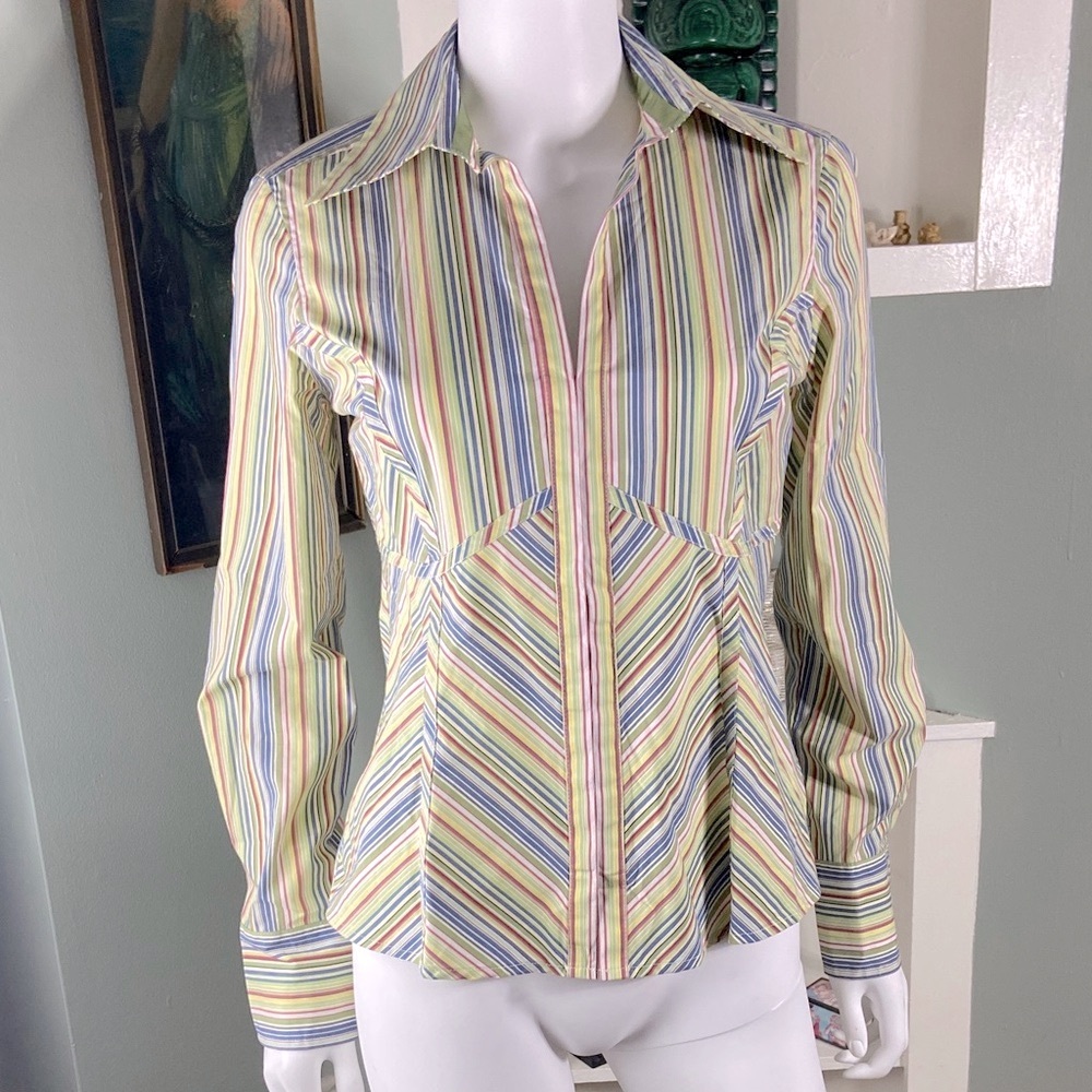 Vintage Y2K The Limited Multicolor Striped Button Down Shirt blouse work collar
